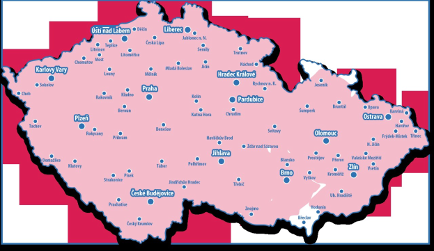 Eine farbenfrohe Karte der Tschechischen Republik, die die wichtigsten Städte, ihre Hauptstädte und beliebte Touristenattraktionen hervorhebt.