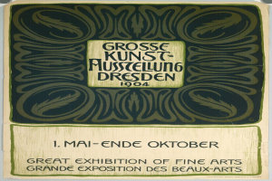 Plakat für die Große Kunstausstellung der Schönen Künste in Dresden, Deutschland, 1904, mit auffälliger Schrift, die das Ereignis ankündigt.