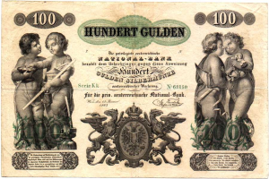 Alte deutsche Banknote mit zwei Kindern, bedruckt mit Zahlen, Text und einem Logo auf weißem Papier.