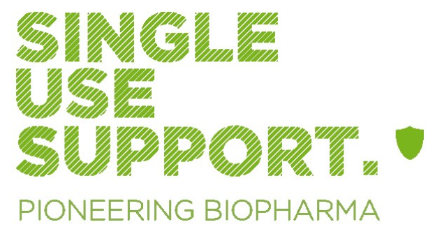 Der Text "single use support pioneering biopharma" in fettgrün vor einem weißen Hintergrund.