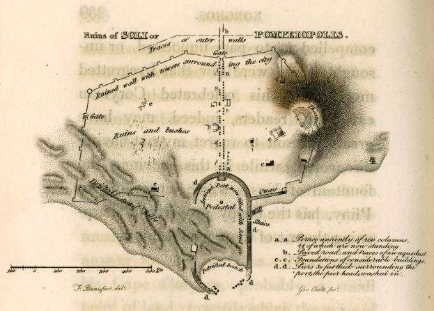 Ein altes Buch mit einer detaillierten Karte einer Stadt auf dem Cover, begleitet von Text, der die Geschichte, Kultur und Sehenswürdigkeiten der Stadt beschreibt.