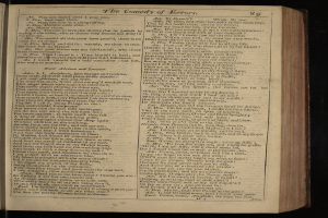 Ein aufgeschlagenes Buch mit schwarzem Hintergrund und einer Textseite mit der Überschrift "Die Komödie der Irrungen" in fetter, weißer Schrift, wobei jedes Wort in einer anderen Schriftart und Farbe steht.