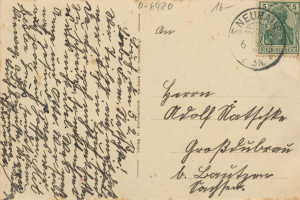 Alte Postkarte mit einem deutschen Stempel, adressiert von Deutschland nach Deutschland, mit handgeschriebener Text und der Nummer "0-6920".