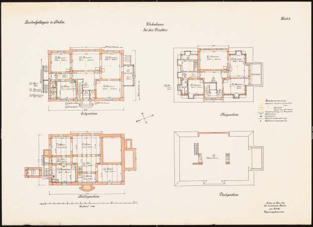 Schwarz-weißer architektonischer Grundriss des Schlosshofs in Stuttgart, Deutschland, mit detaillierten Raumplänen und Textanmerkungen.