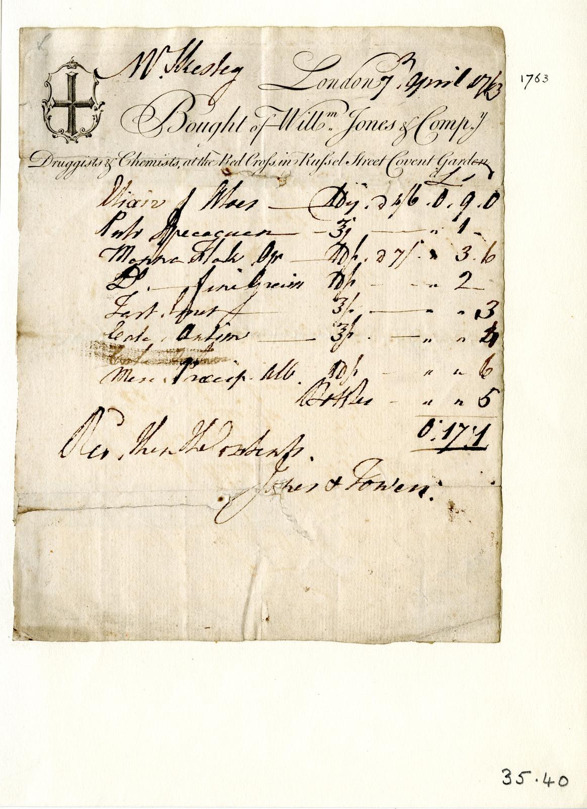 Handschriftlicher Vertragsentwurf von William Jones zum Verkauf, auf altem, gelbem Papier mit lesbarer Schrift, wahrscheinlich ein rechtliches Dokument bezüglich des Verkaufs von Testamenten.