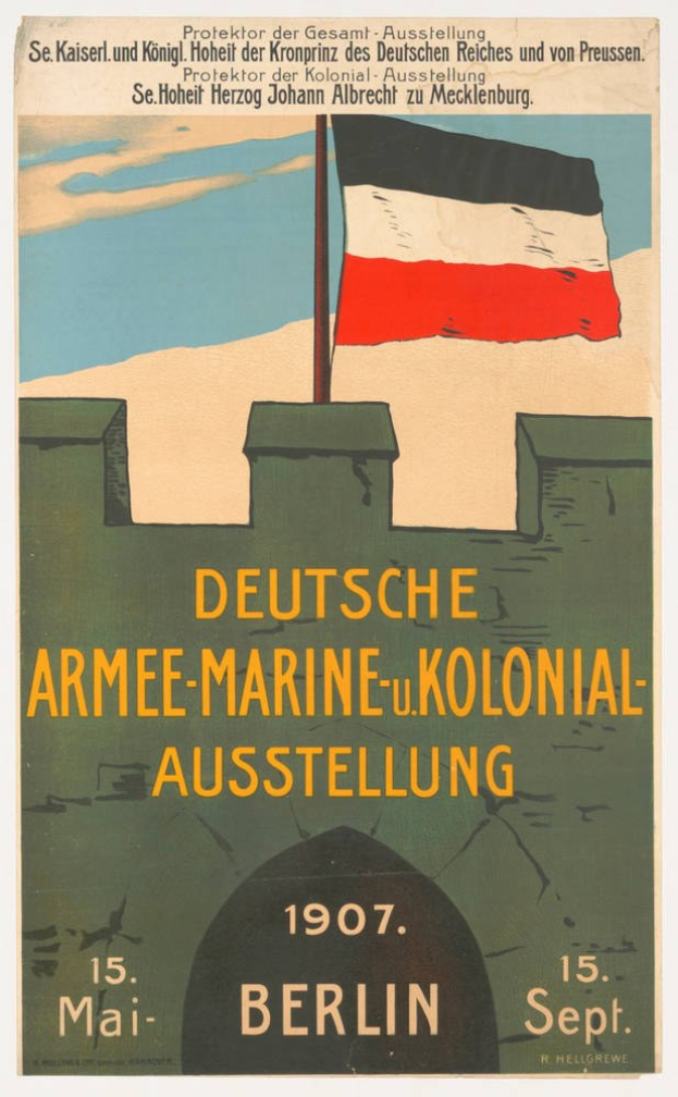Plakat mit der deutschen Flagge oben und deutscher Text darunter, der wahrscheinlich die Gestaltung oder Bedeutung der Flagge erklärt.