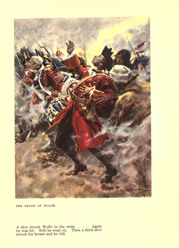 Ein Plakat, das eine Gruppe verzweifelter Menschen zeigt, einige schauen ängstlich nach oben, andere traurig nach unten, mit der Aufschrift 'Der Tod von Wolfe' unten, in gedämpften Farben, die eine bedrückende Atmosphäre schaffen.