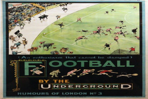 Plakat, das Zuschauer bei einem Fußballspiel in einem Stadion zeigt, betitelt "Football by the Underground - Humours of London No. 3."