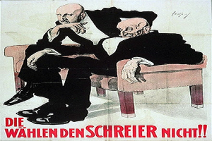 Ein deutscher Propagandaplakat für die NSDAP, das zwei Männer auf einem Sofa zeigt, mit Text, der Informationen zur Partei enthält.
